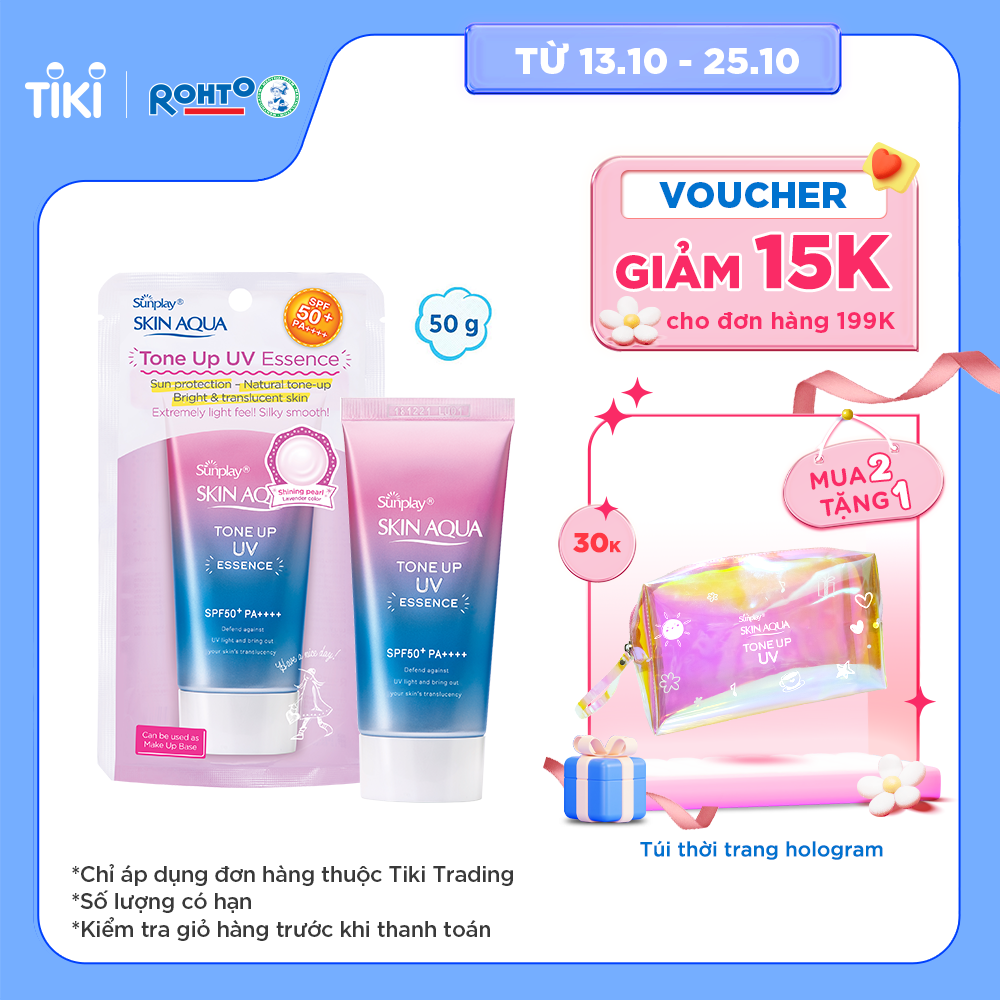 Kem chống nắng nâng tông Skin Aqua Tone up Lavender cho da tối màu &amp; da vàng, dạng tinh chất Sunplay Skin Aqua Tone Up UV Essence Lavender SPF 50+ PA++++ 50g