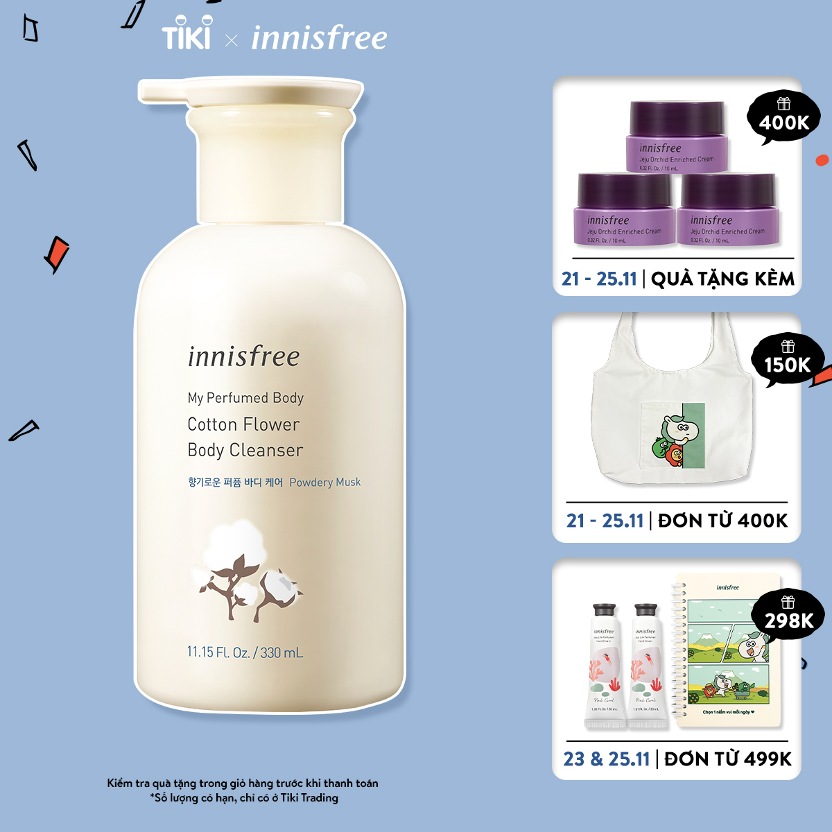 Sữa tắm hương nước hoa innisfree My Perfumed Body Cotton Flower Body Cleanser 330ml - 131173057x