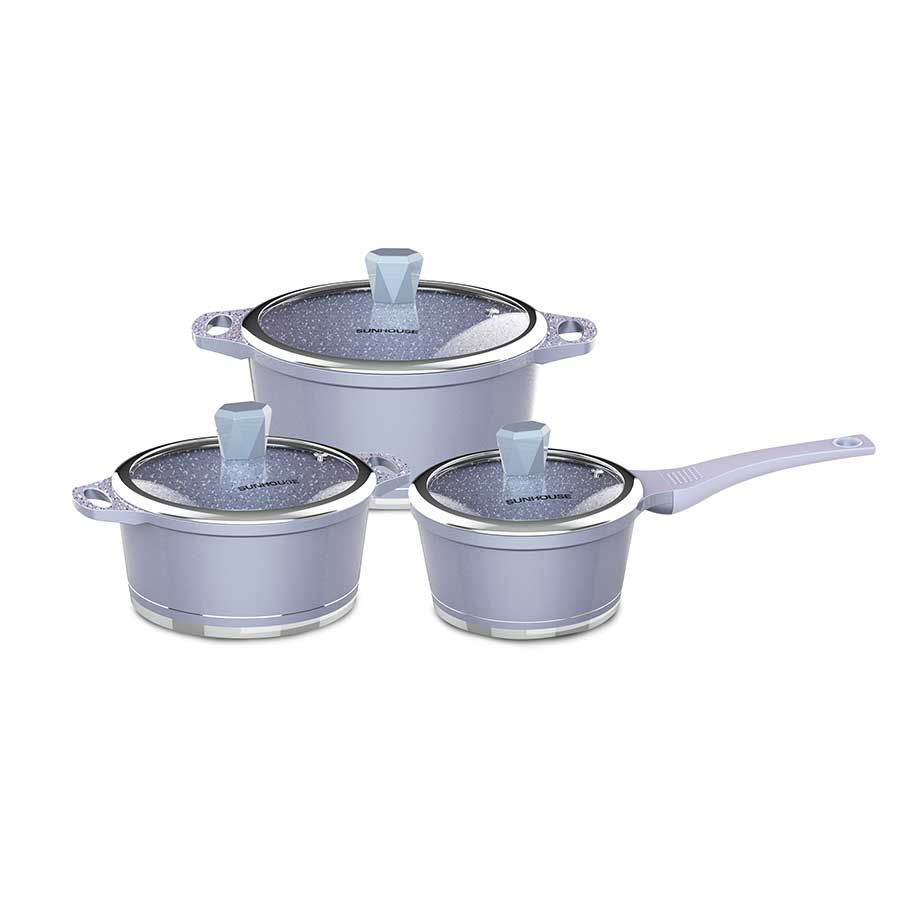 Bộ 3 Nồi Quánh Vân Đá Đáy Từ Sunhouse SHG2003MMA  - Vung kính cường lực, Dùng trên mọi loại bếp - Hàng chính hãng