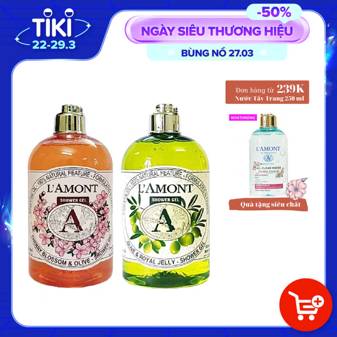 Combo Sữa Tắm L'amont En Provence Cherry Blossom Shower Gel Hương Hoa Anh Đào + Olive &amp; Honey Shower Gel (500ml / Chai)