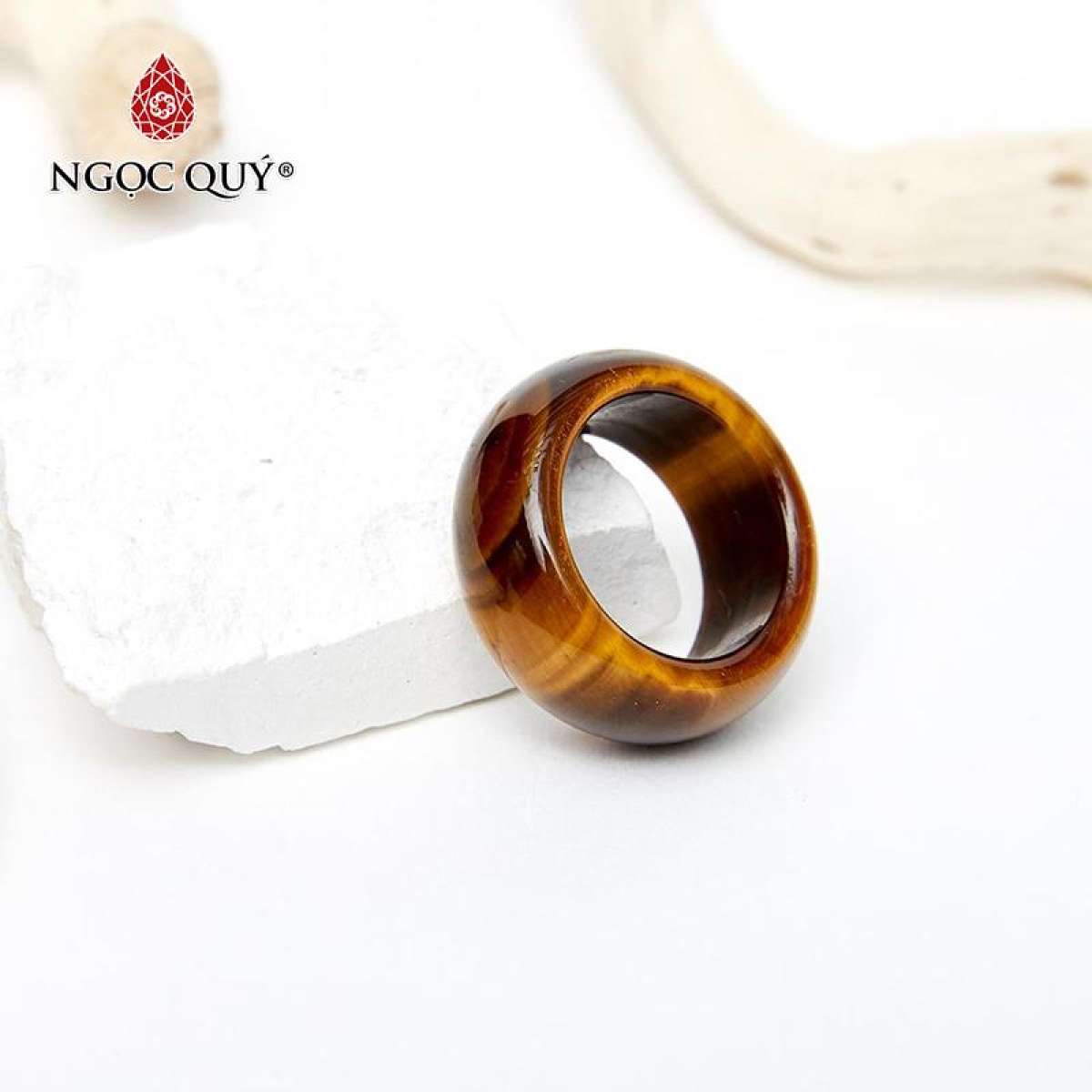 Nhẫn đá thạch anh mắt hổ vàng nâu ni 20 mệnh thổ, kim - Ngọc Qúy Gemstones