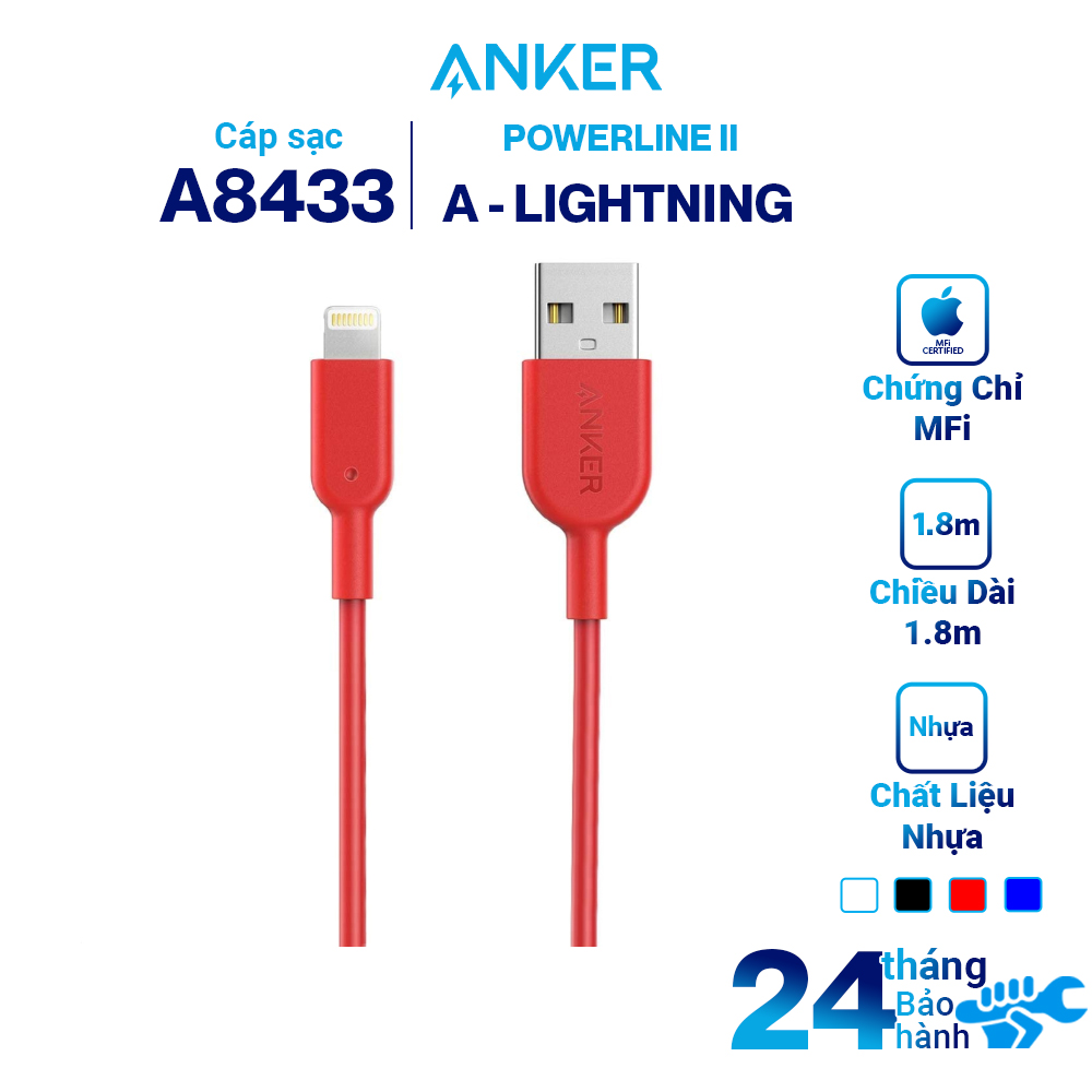 Dây Cáp Sạc Li.ght.ning Cho i.Phone Anker PowerLine II 1.8m - A8433H22