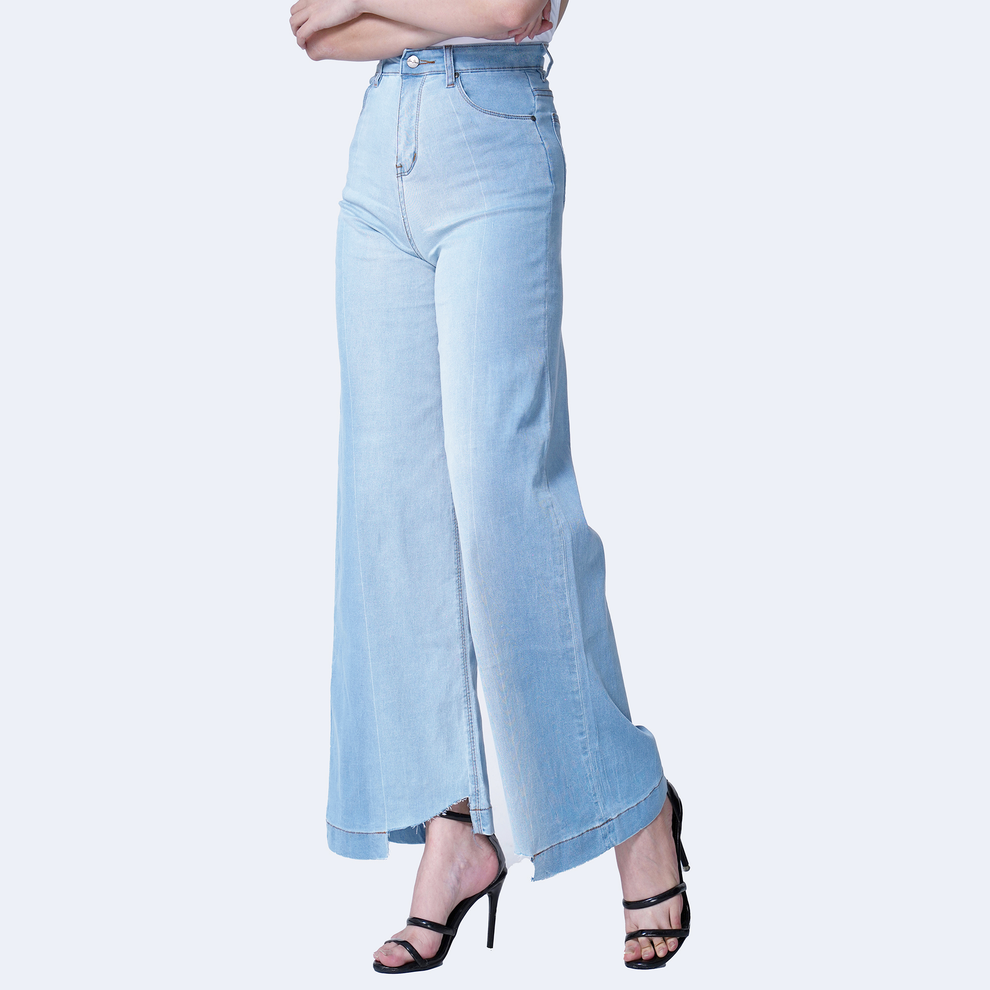 Quần Jean Ống Rộng Lưng Cao Aaa Jeans Màu Bloomer Blue