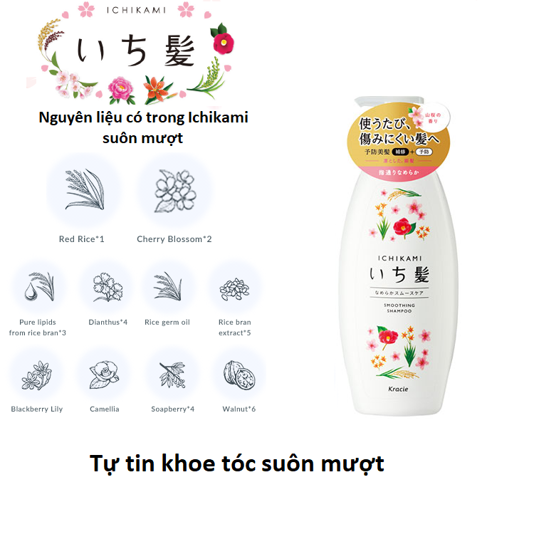 Dầu Gội Ichikami Nhật Bản Dưỡng Tóc Suôn Mượt Mới 480ml