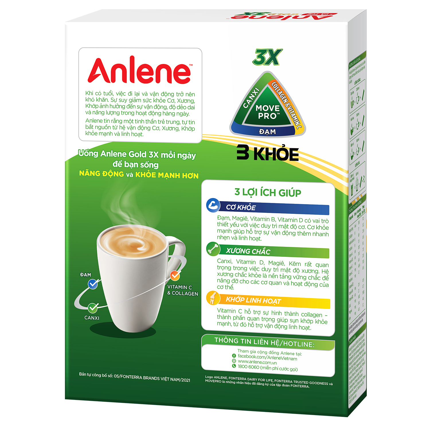 Combo 03 Sữa Bột Anlene vị cà phê hộp 310g - Tặng set 2 ly sứ màu ngẫu nhiên