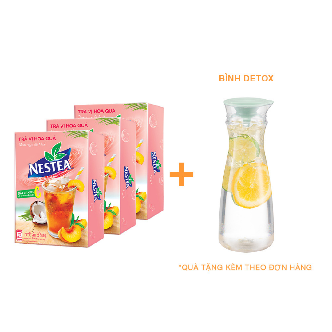 Combo 3 hộp trà Nestea vị vải hương hoa lài (Hộp 12 gói x 12g) - [Tặng 1 bình detox nhựa nguyên sinh]