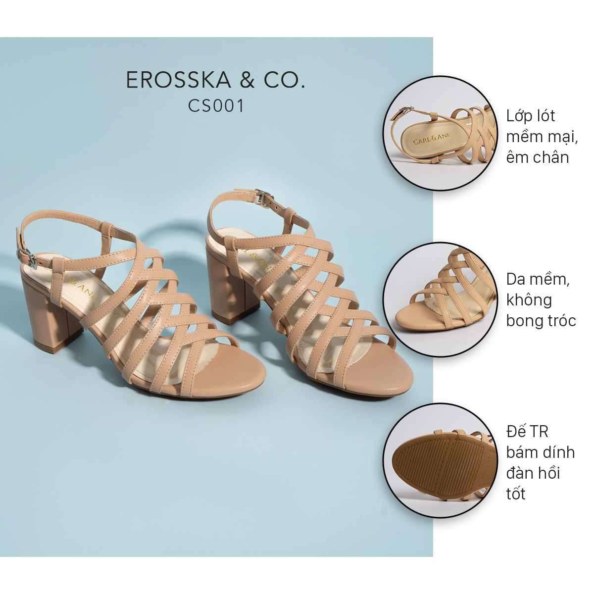 Giày sandal chiến binh thời trang nữ Erosska gót cao 7cm CS001