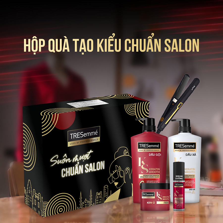 Combo Dầu gội, Dầu xả, Kem ủ &amp; Serum TRESEMME Keratin Smooth Dưỡng tóc vào nếp suôn mượt với công thức Hydrolyzed Keratin 640g, 620g, 180ml, 97ml