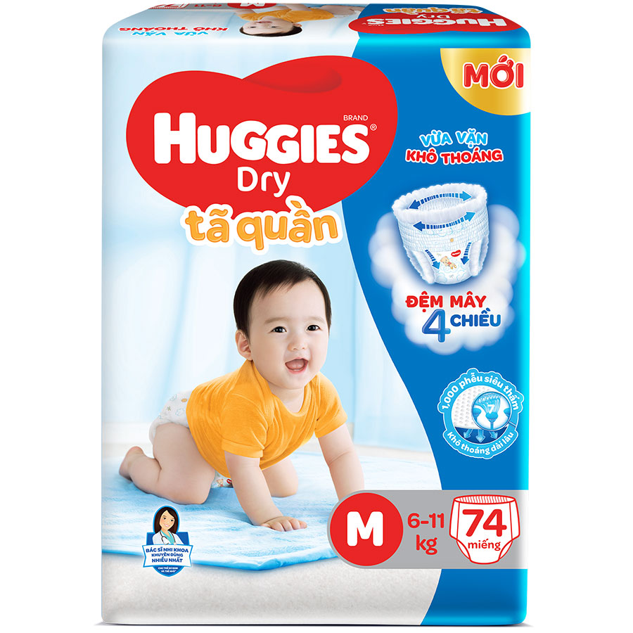 Tã Quần Huggies Dry Gói Cực Đại M74 (74 MIếng) - Bao Bì Mới