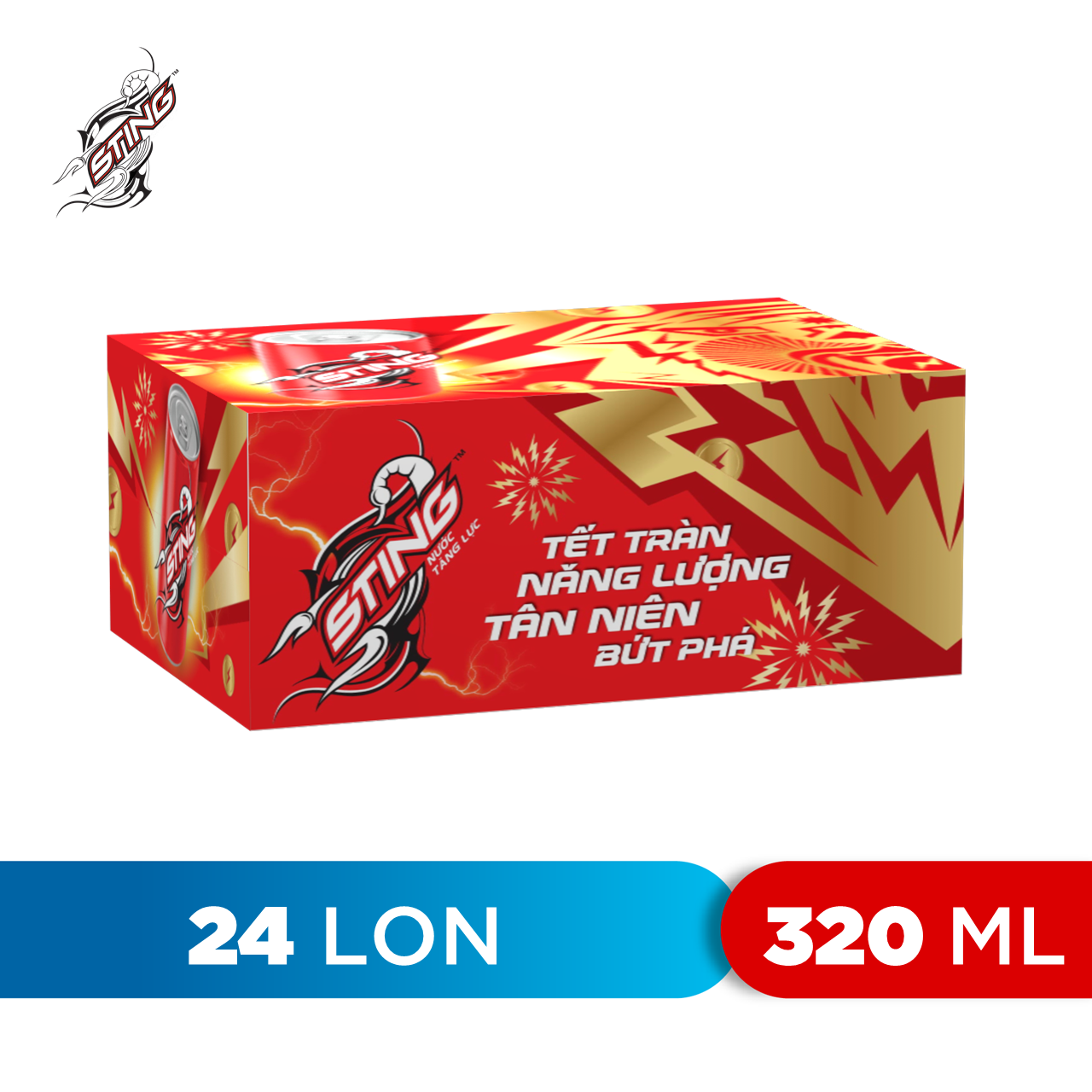 Thùng 24 Lon Nước Tăng Lực Sting Dâu (320ml/Lon)