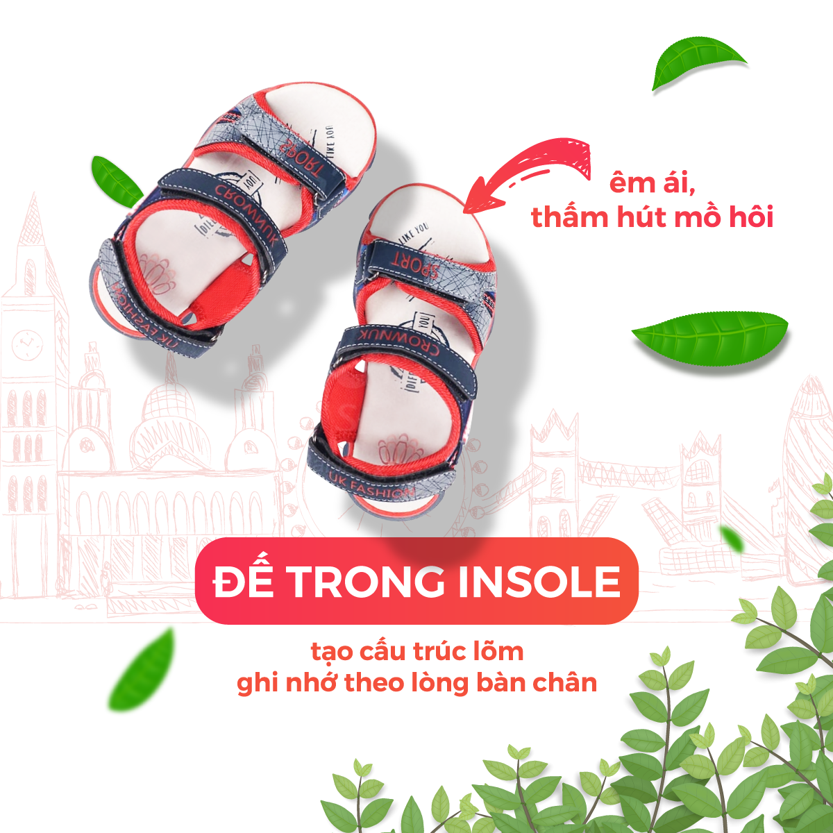 Dép Quai Hậu Cho Bé Trai Đi Học Thời Trang Cao Cấp Crown Space UK Active Sandal CRUK527 Chất Liệu Da Nhẹ Êm Thoáng Khí Thấm Hút Mồ Hôi Cho Trẻ Size từ 26-35/2-14 Tuổi