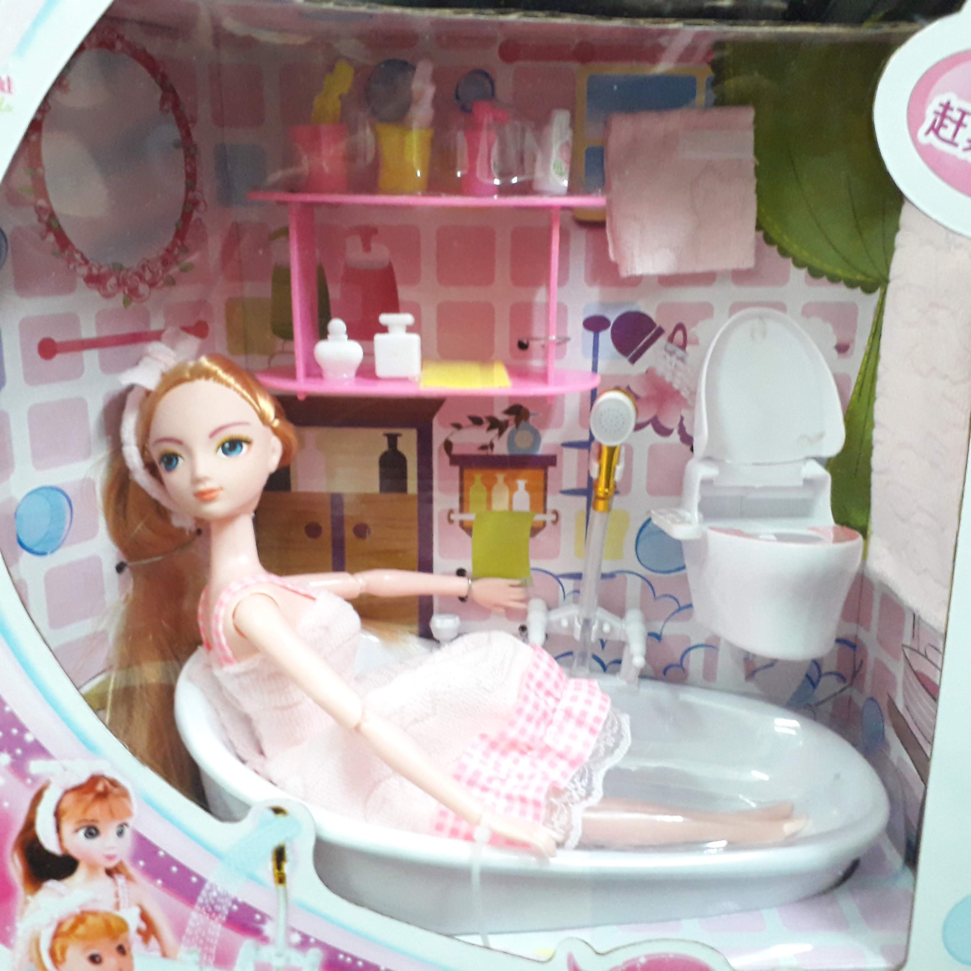 Phòng tắm cho búp bê barbie Đồ chơi mô hình cho bé (chạy pin)