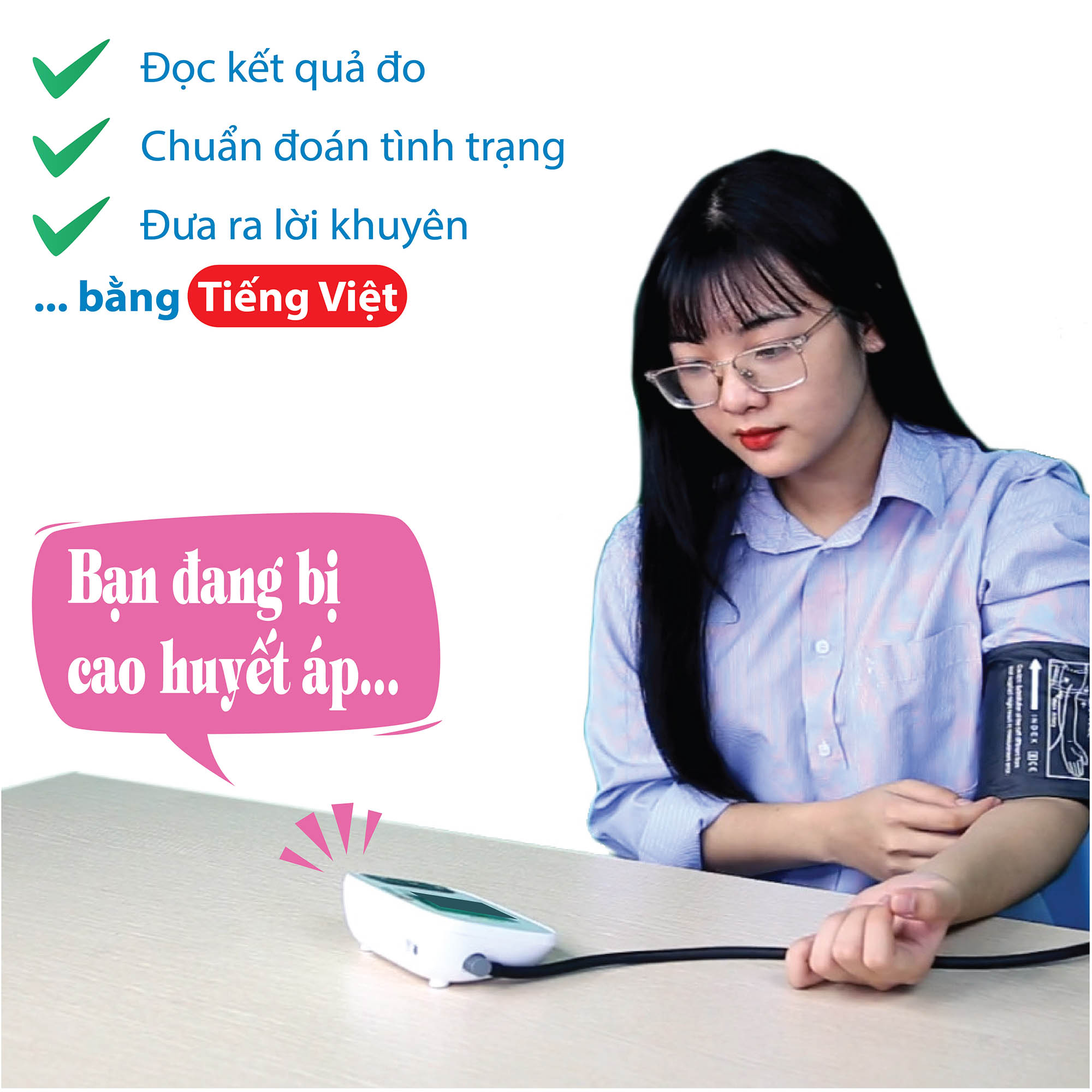 Máy đo huyết áp bắp tay điện tử Yamada - trợ lý ảo Assistant+ giọng nói tiếng Việt thông minh, đọc kết quả, cảnh báo nhịp tim Heart Link, đo chính xác, thiết kế cao cấp