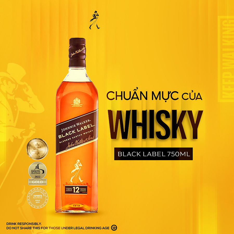 Rượu Johnnie Walker Black Label Blended Scotch Whisky 40% 750ml [Không Hộp]