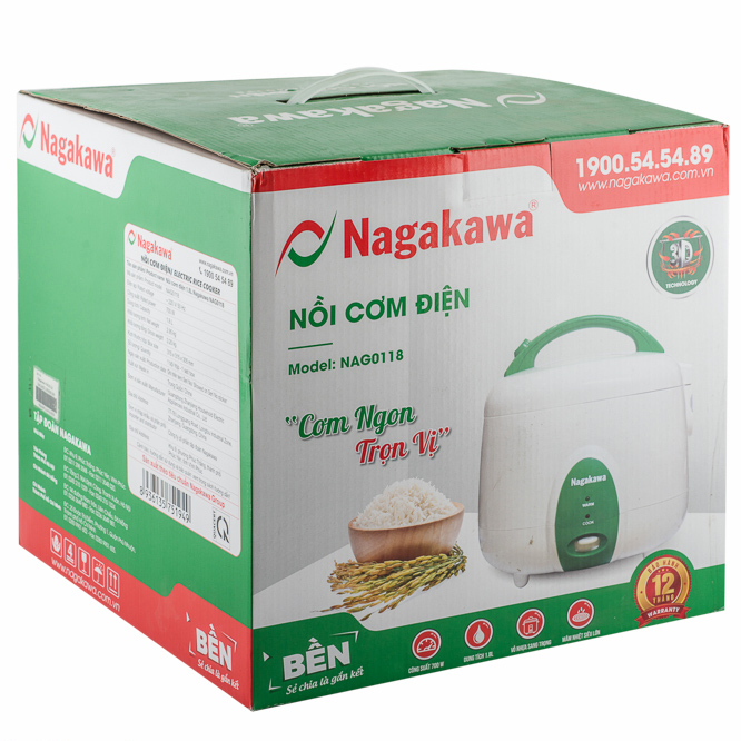 Nồi Cơm Điện Nắp Gài Nagakawa NAG0118 (1.8 Lít) - Hàng Chính Hãng