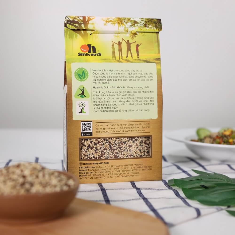 Hộp Mix 3 loại Hạt Quinoa  Smile Nuts 500g - Gồm Quinoa Trắng, Quinoa Đen và Quinoa Đỏ - Mixed Quinoa Seed Smile Nuts 500g