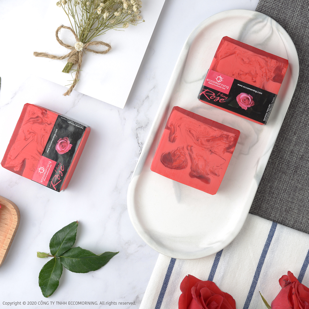 Xà Bông Thiên Nhiên Handmade eccomorning Hình Vuông Hương Hoa Hồng – Rose Soap