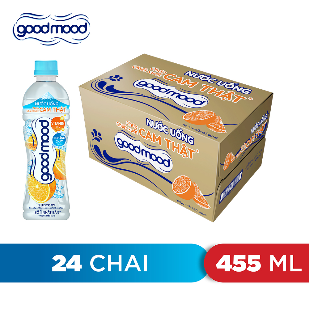 Thùng 24 Chai Nước Uống Chứa Chiết Xuất Cam Thật Good Mood (455ml X24 Chai)