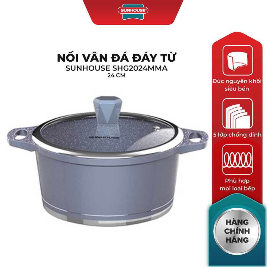 Nồi Vân Đá Đáy Từ Sunhouse SHG2024MMA - 24 cm - Xanh