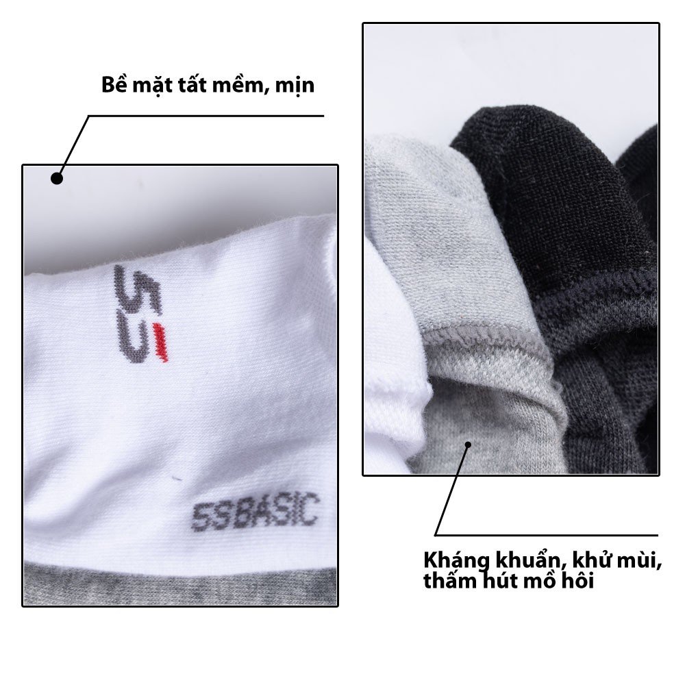 Combo 3 Đôi Tất Nam Cổ Ngắn 5S Kháng Khuẩn, Khử Mùi, Co Giãn, Chống Tụt Gót