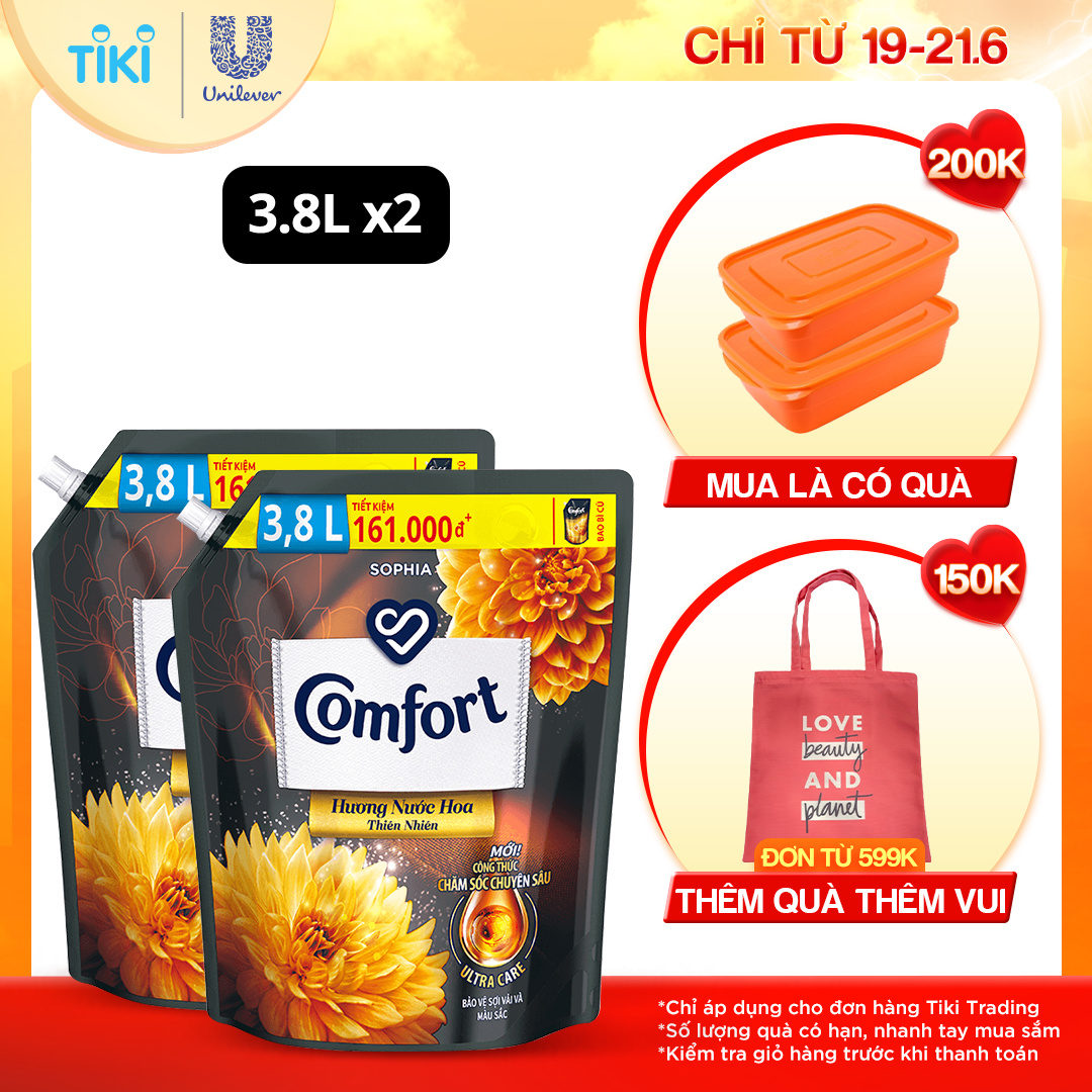 Combo 2 túi nước xả vải làm mềm vải Comfort Chăm sóc Chuyên sâu Hương nước hoa thiên nhiên Sophia túi 3.8L