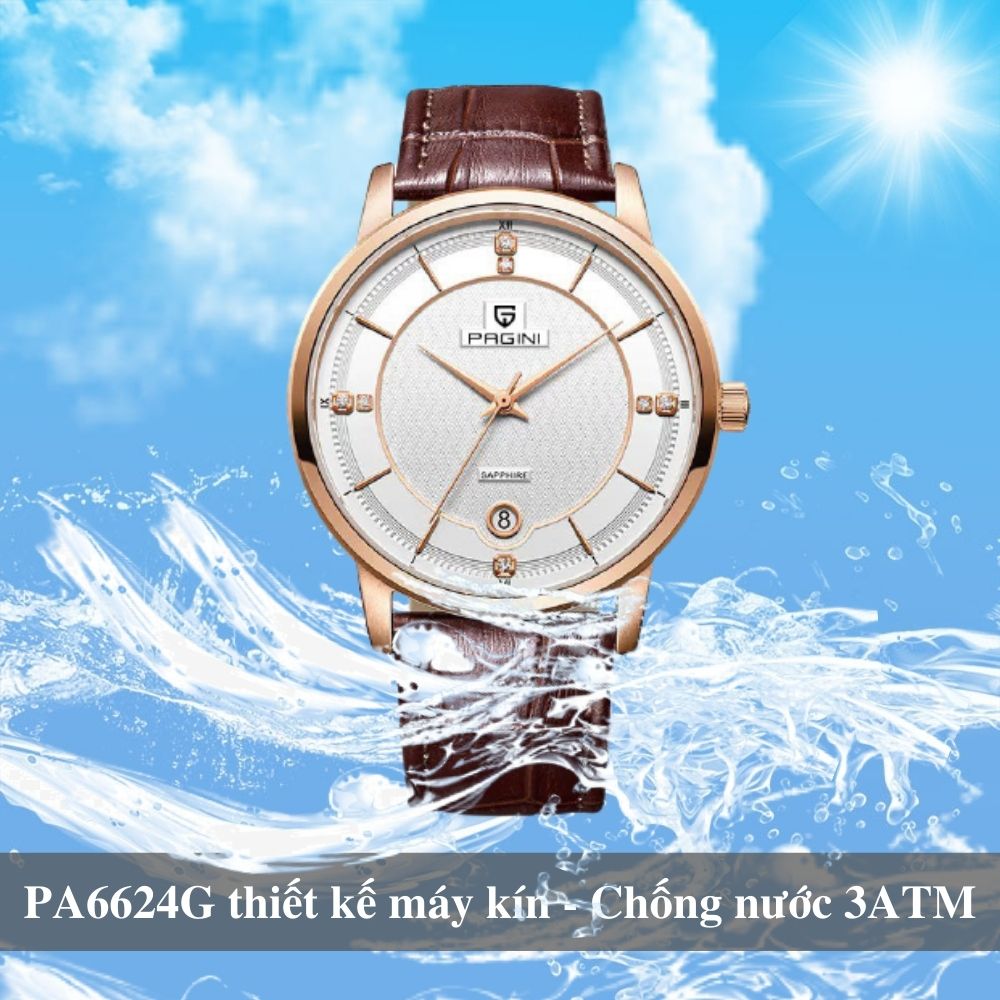 Đồng hồ nam PAGINI PA16688 cao cấp dây da thật mặt tròn – Thiết kế sang trọng, lịch lãm