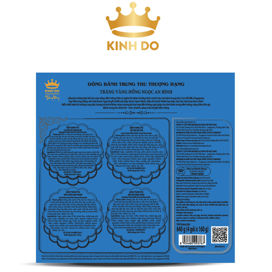 Hộp bánh trung thu Kinh Đô cao cấp - Trăng Vàng Hồng Ngọc An Bình (4 Bánh x 160gr)