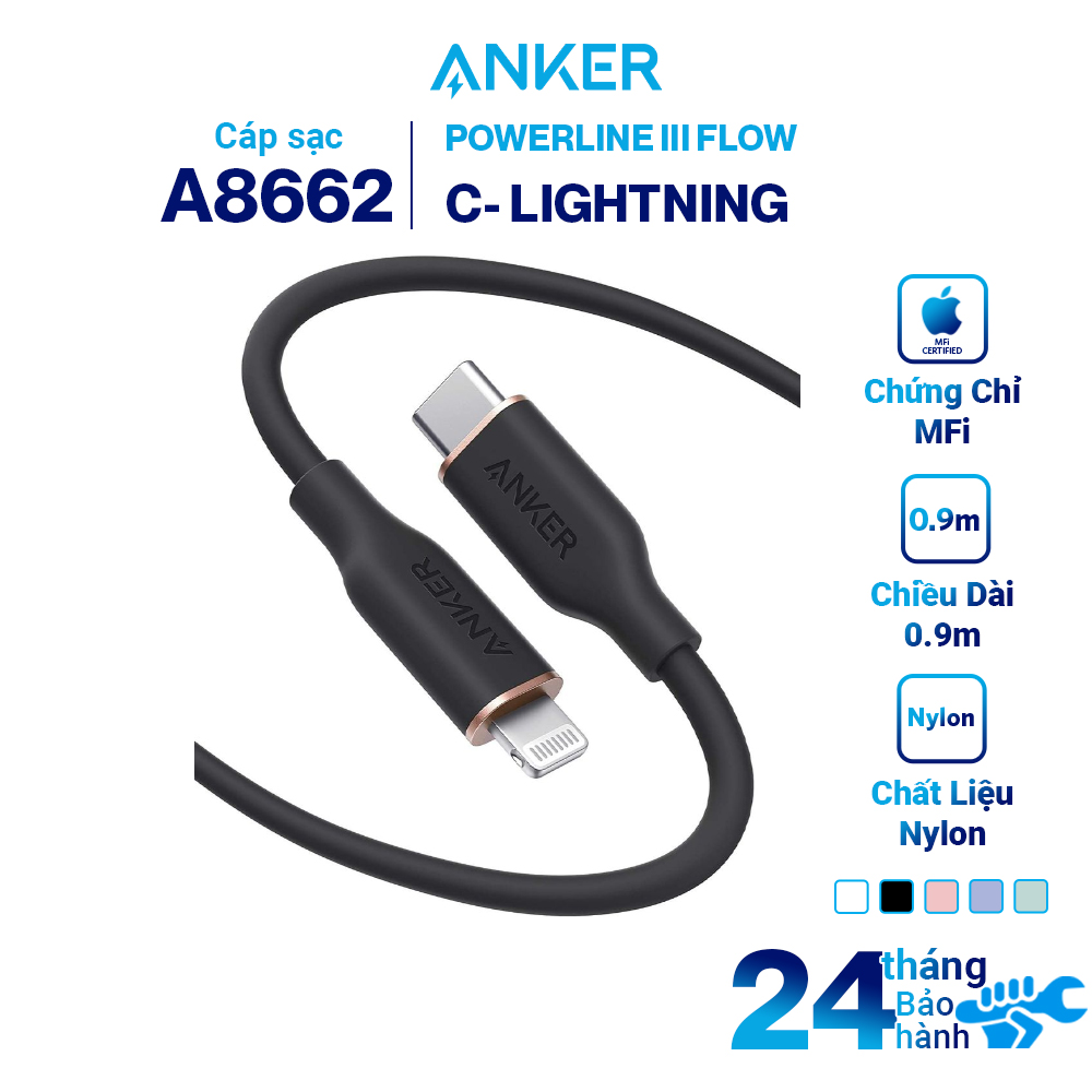 Cáp Sạc Anker PowerLine III Flow USB-C to Lightning A8663  - Hàng Chính Hãng