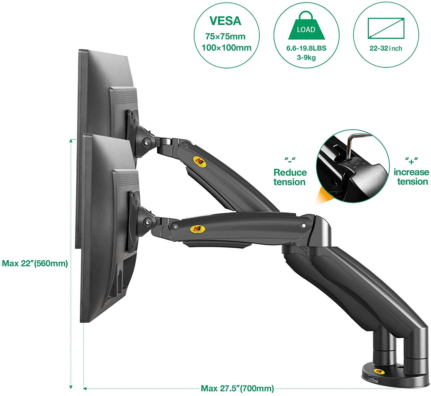 Giá Treo 2 Màn Hình Để Bàn F195A - Hàng Nhập Khẩu