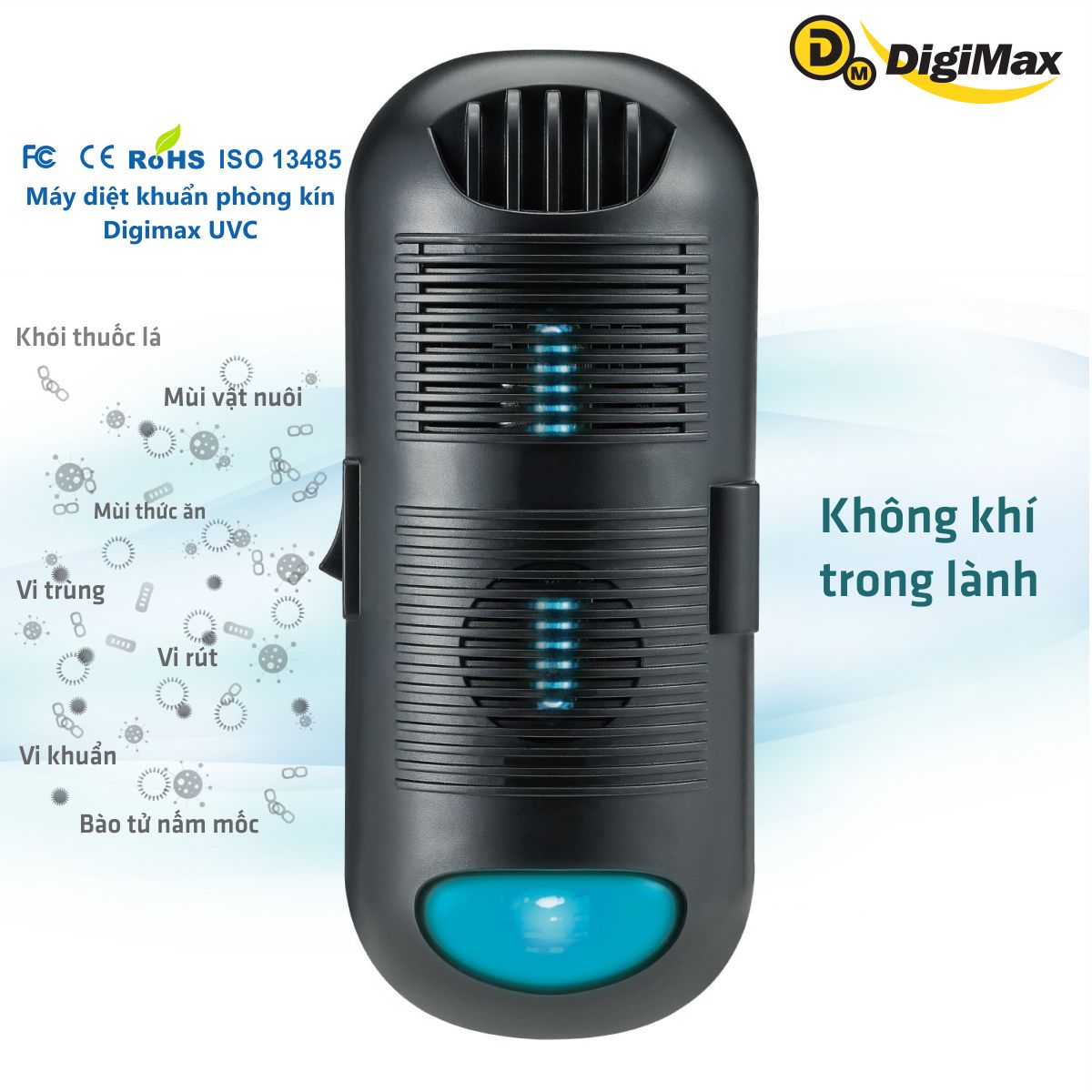 Máy diệt khuẩn phòng kín Digimax UV-C, 30-50m2, 24/7, 10.000hr, AC 220V - Hàng Chính Hãng