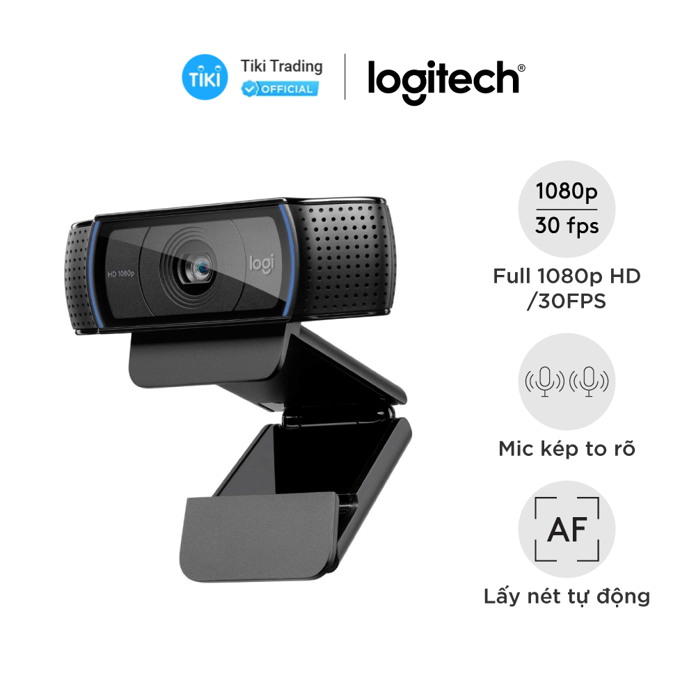 Webcam Logitech C920 Pro Full HD 1080p 30FPS - micro kép to rõ, tự động lấy nét và chỉnh sáng HD, thấu kinh Full HD cao cấp, phù hợp PC/ Laptop/ Mac - Hàng chính hãng