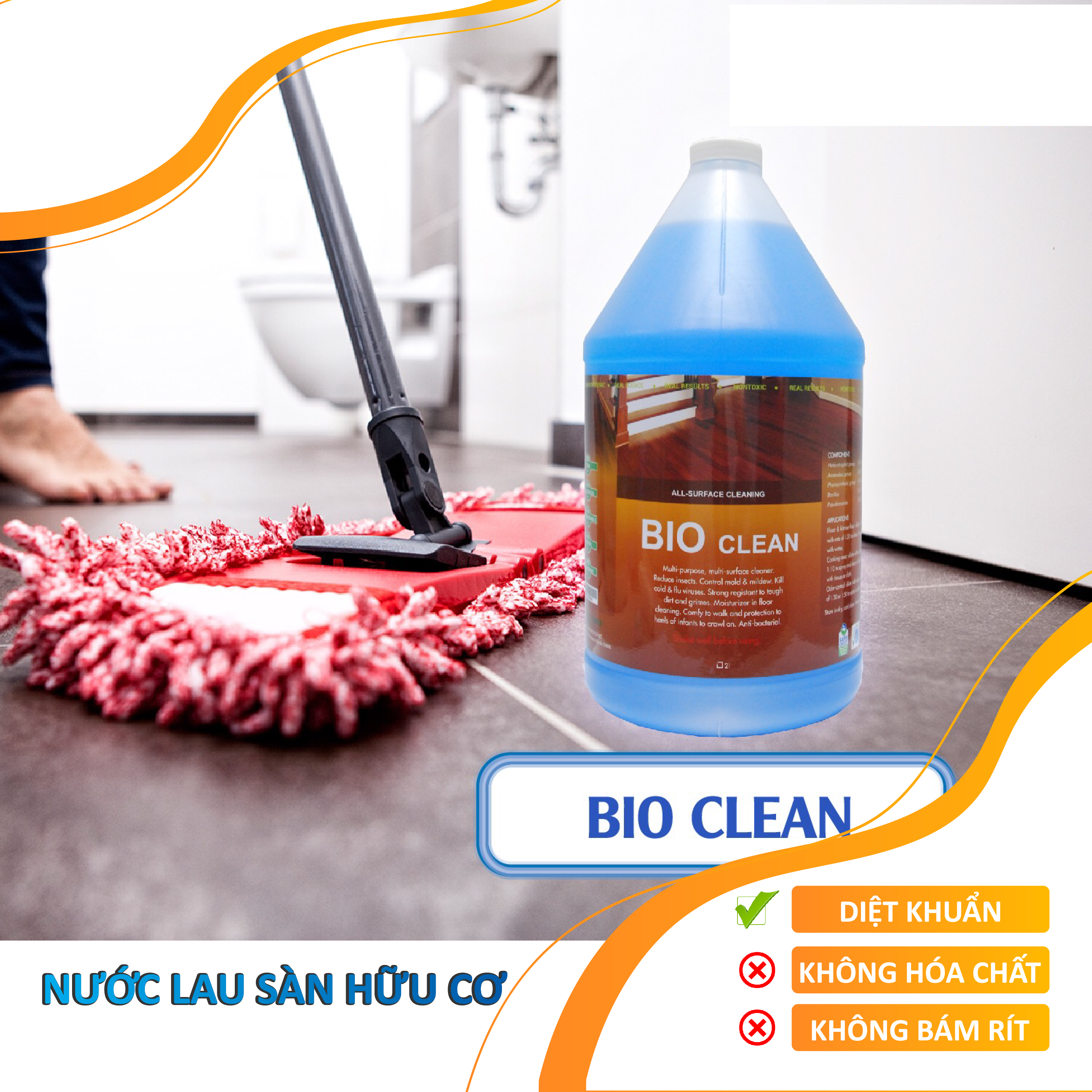 Nước Lau Sàn, Khử Mùi Sinh Học Hữu Cơ BIO CLEAN (Chai 2 lít)