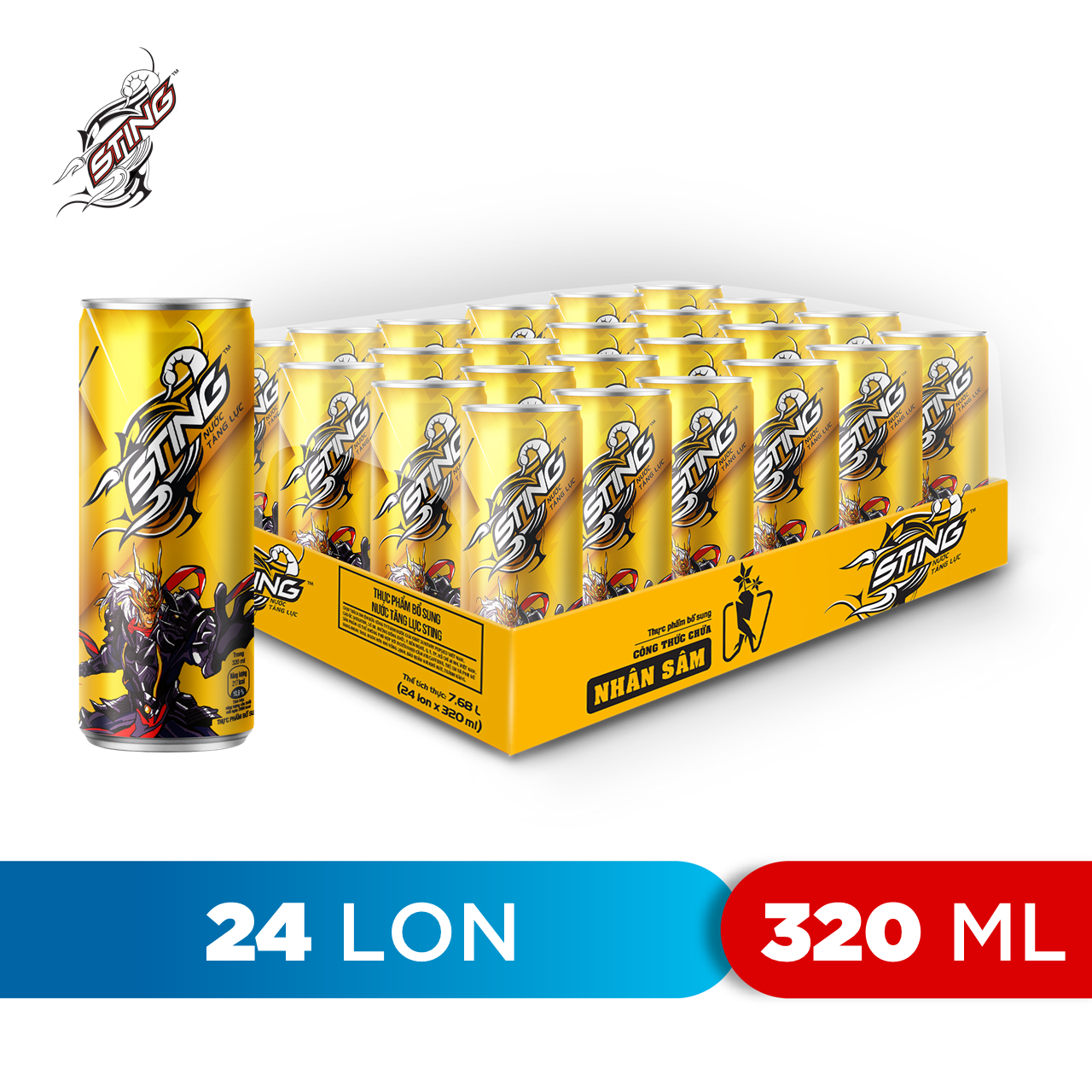 Thùng 24 Lon Nước Tăng Lực Sting Vàng (320ml/Lon)