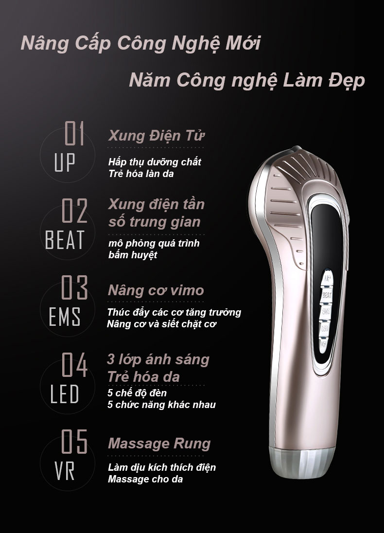 Máy Massge Mặt Thẩm Mỹ Viện Và Spa Toàn Thân Giúp Thon Gọn Cơ Thể 5 Chức Năng Cao Cấp - Hàng Chính Hãng