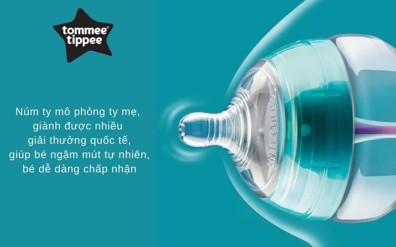 Bình sữa siêu chống đầy hơi kèm báo nhiệt Tommee Tippee Advanced Anti-Colic 260ml, núm ty đi kèm 0-3 tháng