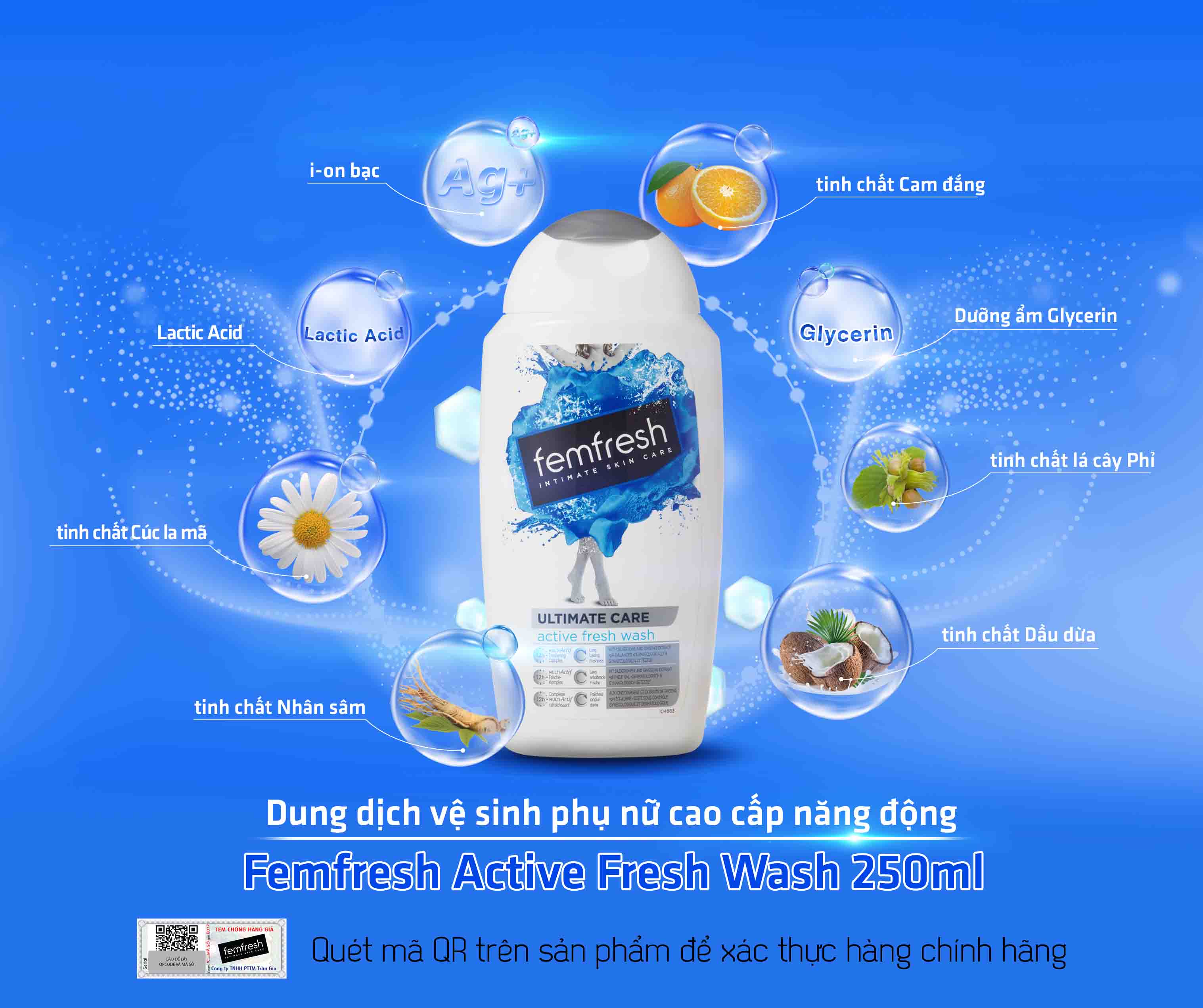 Dung dịch vệ sinh Anh Femfresh active fresh wash giúp làm sạch sẽ, thơm mát, ngăn ngừa viêm, ngứa, nấm phụ khoa - QuaTangMe Extaste
