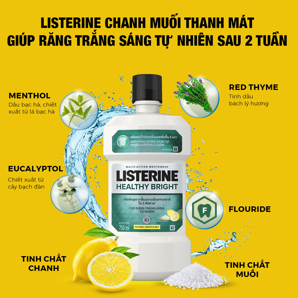 Nước Súc Miệng Làm Trắng Răng Listerine Healthy Bright (750ml) - 8850007813385