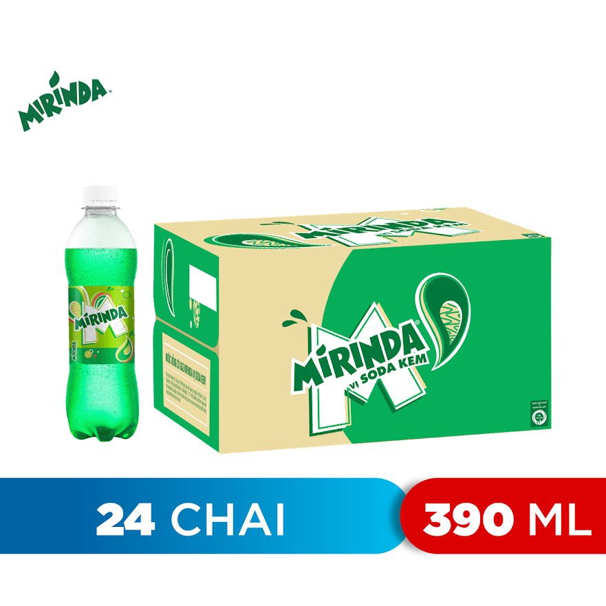 Thùng 24 Chai Nước Giải Khát có Gaz Mirinda Soda Kem (390ml/chai)