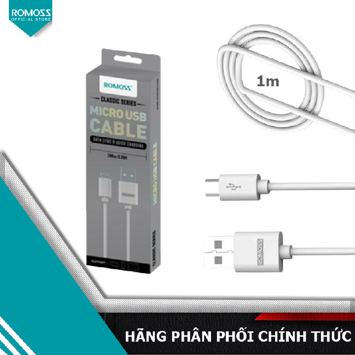 Cáp Sạc Micro USB Romoss (tròn - 1m) - Hàng Chính Hãng