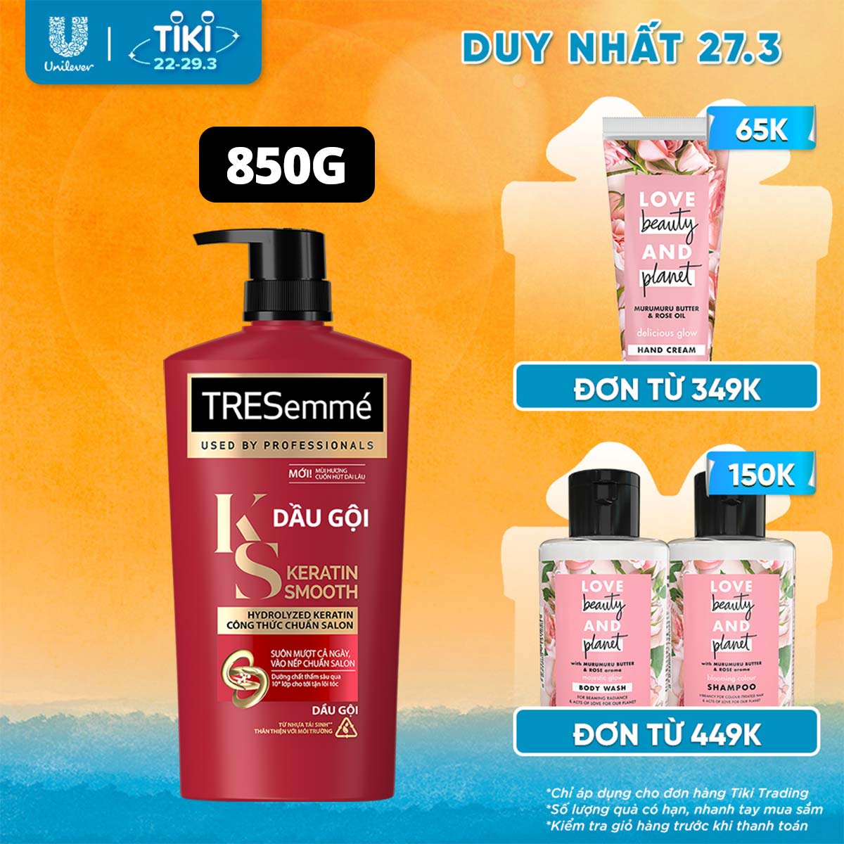 Dầu gội TRESEMME Keratin Smooth Cho tóc khô xơ rối Công thức Hydrolyzed Keratin Dưỡng Tóc Vào Nếp Suôn Mượt 850g