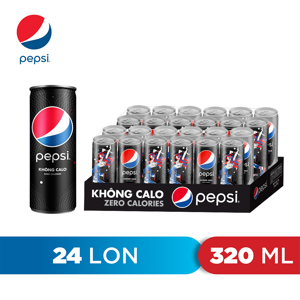 Hình ảnh Thùng 24 Lon Nước Uống Có Gaz Pepsi Không Calo (320ml/Lon)