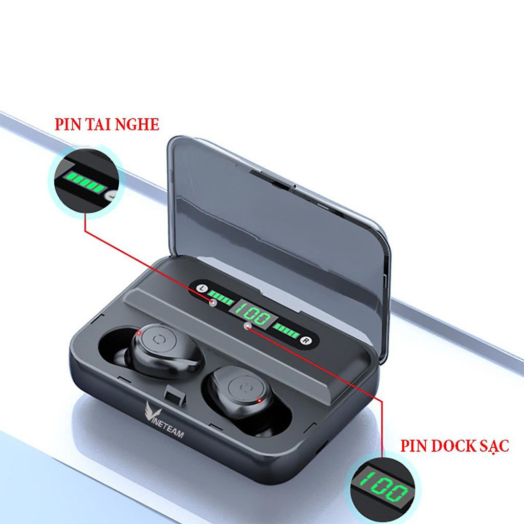 Tai Nghe Bluetooth Nhét Tai 5.0 VINETTEAM Hai Tai Chống Nước Kèm Dock Sạc Dự Phòng F9-5 - chính hãng