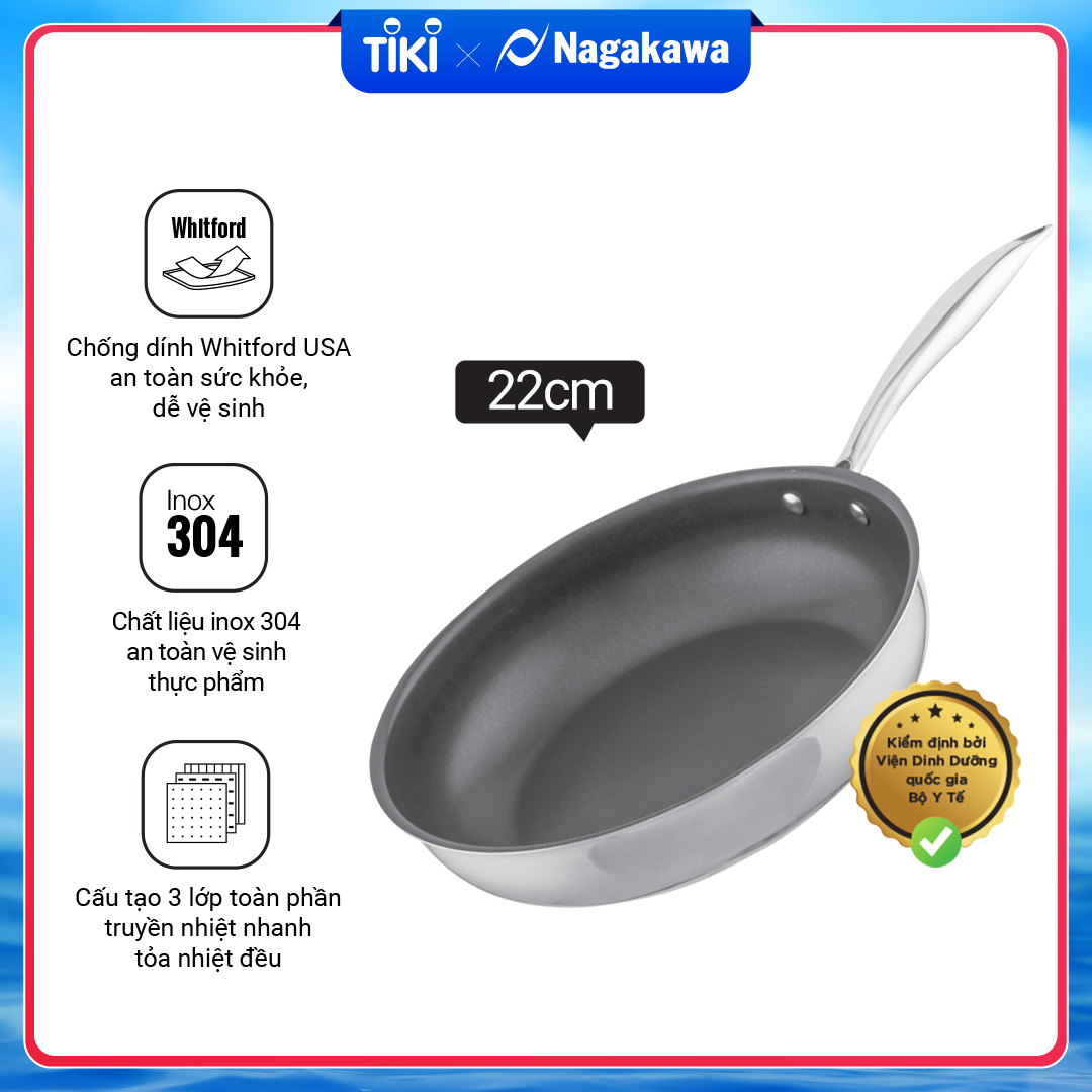 Chảo chống dính inox đa lớp toàn phần Nagakawa Haru NAG3002 - Dùng trên mọi loại bếp (30cm) - Hàng chính hãng