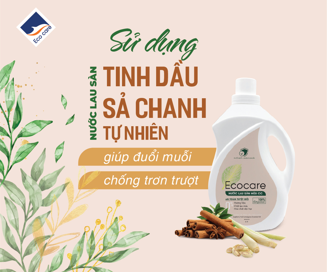 Nước lau sàn Hữu cơ Ecocare đuổi muỗi tinh dầu Sả chanh 2000ml