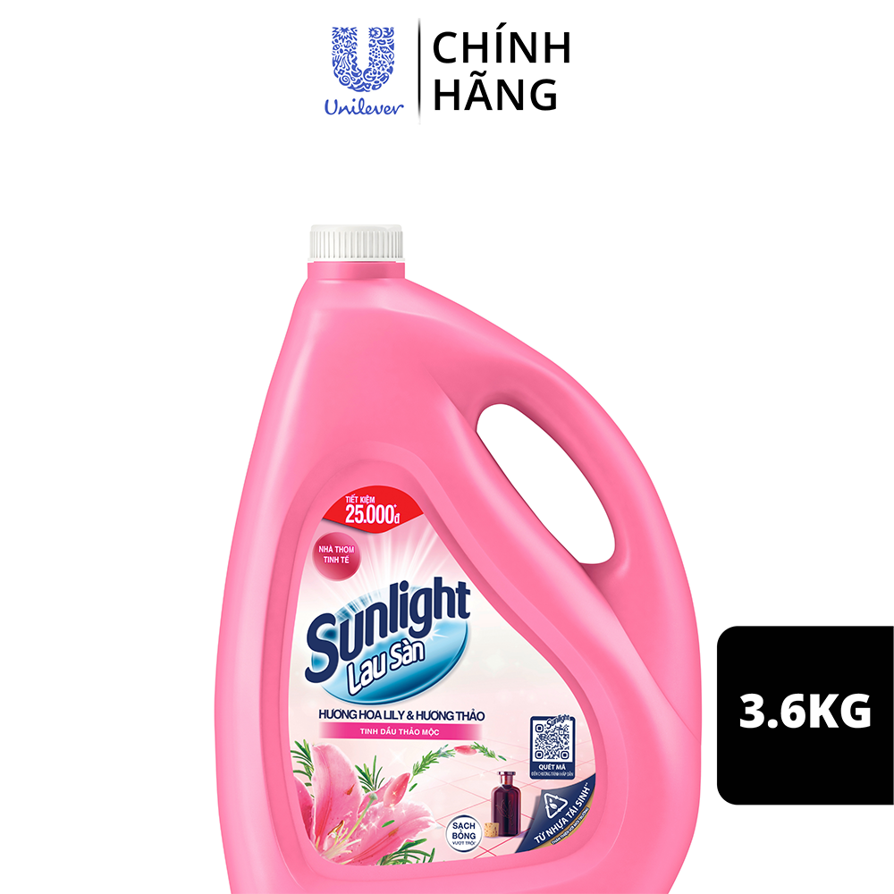 Nước Lau Sàn Sunlight Tinh Dầu Thảo Mộc Hương Hoa Lily &amp; Hương Thảo 3,6 Kg - Sạch Thơm Thư Thái - Nhà Thêm Trong Lành