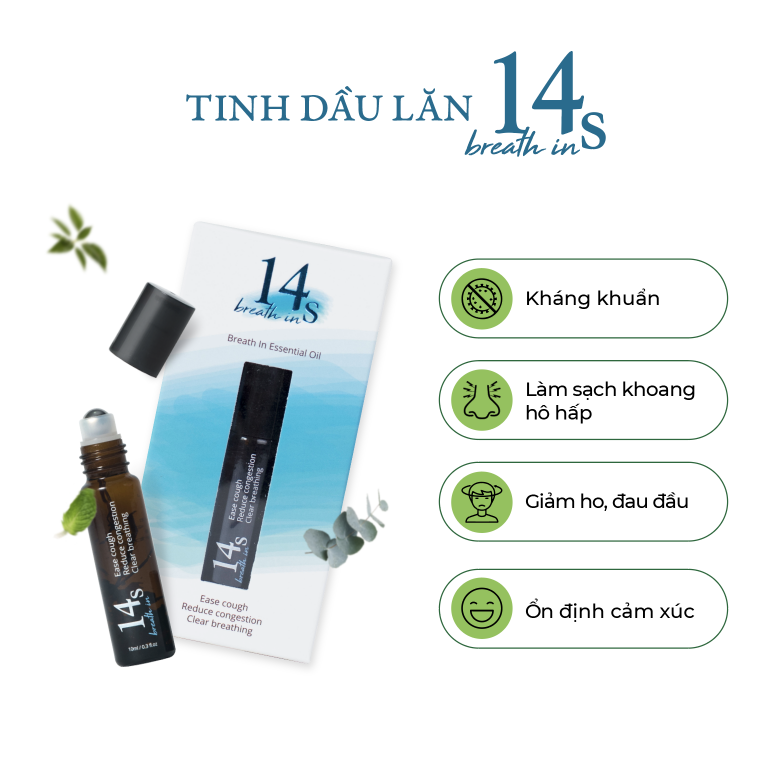Tinh dầu lăn 14S Breathe In 10ml - hỗ trợ hô hấp, sát khuẩn Breathe In