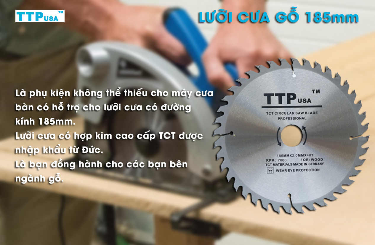 Lưỡi Cưa Gỗ Tròn 185mm - 40 răng TTPusa