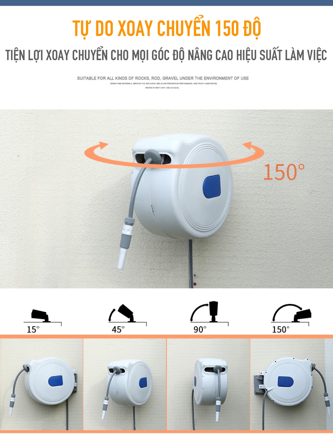 Bộ vòi tưới cây, vòi rửa xe thu cuốn ống tự động 20 mét ống trong lô cuốn và 2 mét cấp nước ngoài NW-B20