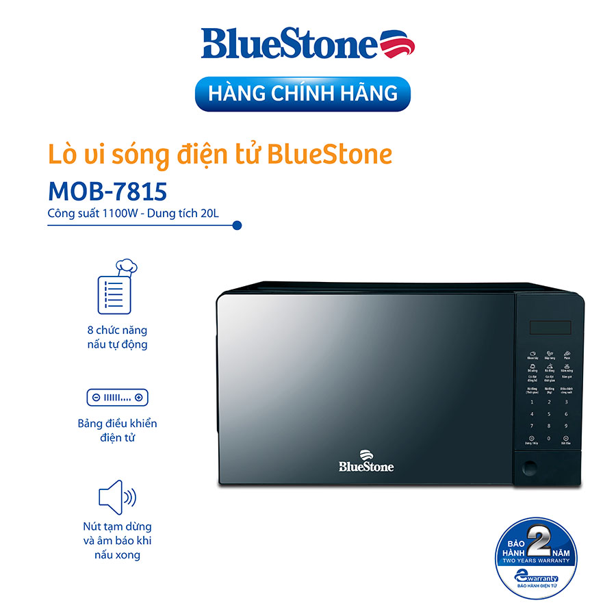 Lò vi sóng điện tử BlueStone MOB-7815 Dung tích 20L - Công suất 1100W - 8 chế độ nấu - bảo hành 24 tháng - Hàng chính hãng