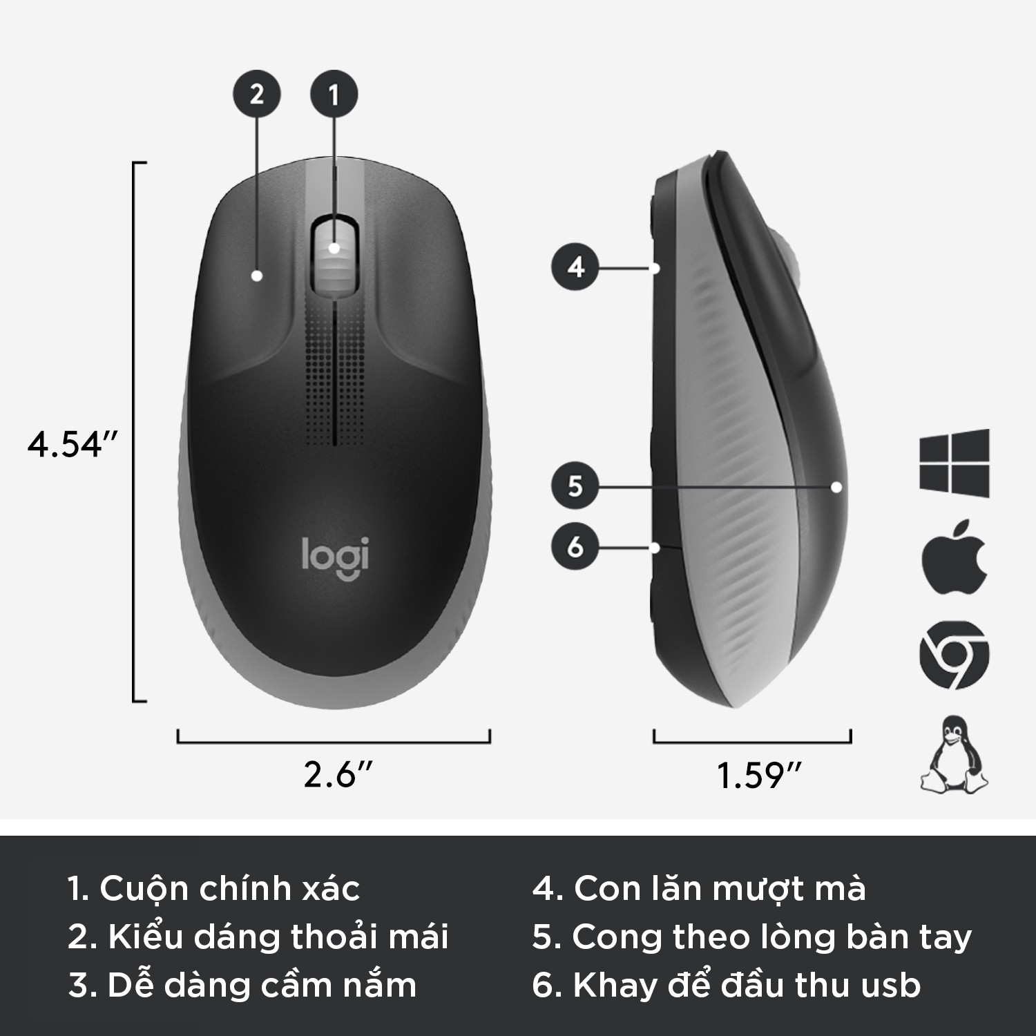 Chuột không dây Logitech M191 - Form to phù hợp cả người thuận tay trái, chế độ tiết kiệm pin, cuộn chính xác từng dòng - Hàng chính hãng